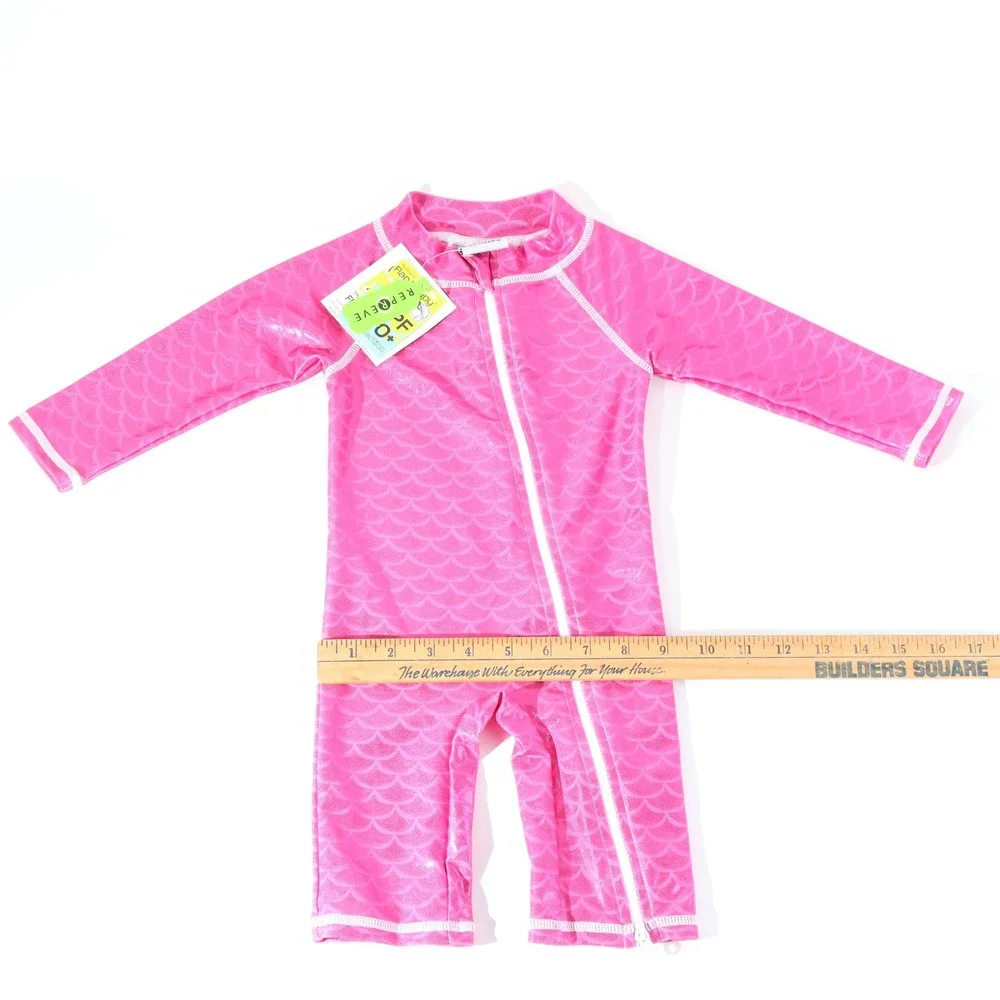 Flap Happy Pink Mermaid Scale UPF 50+ Long Sleeve Rash Guard Swimsuit NWT